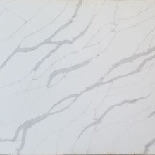 Load image into Gallery viewer, Bedrosians Sequel Encore Calacatta Iris Polished Bookmatched Side A 126" x 63" Quartz Slab