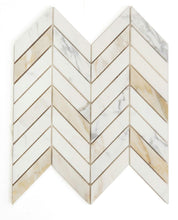 Load image into Gallery viewer, Elysium Tiles Chevron Calacatta Gold Polished 11" x 11" Mosaic Tile
