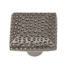 Load image into Gallery viewer, 32mm (1.25") Aged Pewter Transitional Dotted Hammered Square Cabinet Knob