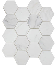 Load image into Gallery viewer, Elysium Tiles Hexagon Calcatta White Honed 10.25" x 11.75" Mosaic Tile