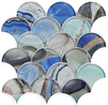 Load image into Gallery viewer, Elysium Tiles Dragon Scale Shell Blue 9.5" x 9.75" Mosaic Tile