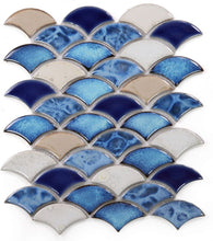 Load image into Gallery viewer, Elysium Tiles Dragon Scale Blue 10" x 12" Mosaic Tile