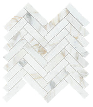Load image into Gallery viewer, Elysium Tiles Herringbone Calacatta Gold Polished 11.25" x 11.25" Mosaic Tile
