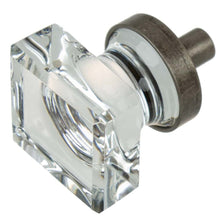 Load image into Gallery viewer, 25.5 mm (1") Aged Pewter Modern Square Glass Cabinet Knob
