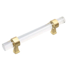 Load image into Gallery viewer, 95mm (3.75") Center to Center Clear Acrylic Pull Cabinet Handle with Satin Gold Accents