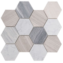 Load image into Gallery viewer, Elysium Tiles Hexagon Blue Large 10.75" x 12.5" Mosaic Tile