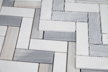 Load image into Gallery viewer, Elysium Tiles Herringbone Blue 11" x 12.5" Mosaic Tile