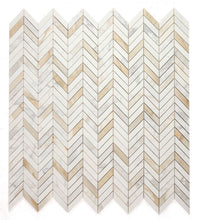 Load image into Gallery viewer, Elysium Tiles Chevron Calacatta Gold Polished 11" x 11" Mosaic Tile
