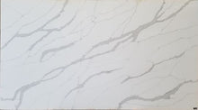 Load image into Gallery viewer, Bedrosians Sequel Encore Calacatta Iris Polished Bookmatched Side A 126" x 63" Quartz Slab