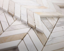 Load image into Gallery viewer, Elysium Tiles Chevron Calacatta Gold Polished 11" x 11" Mosaic Tile