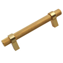 Load image into Gallery viewer, 95mm (3.75") Center to Center Brass Gold Knurled European Steel Bar Pull Cabinet Hardware Handle