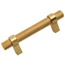 Load image into Gallery viewer, 76mm (3") Center to Center Brass Gold Knurled Solid Steel Bar Pull Cabinet Hardware Handle