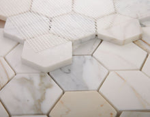 Load image into Gallery viewer, Elysium Tiles Hexagon Calacatta Gold Honed 10" x 11.5" Mosaic Tile