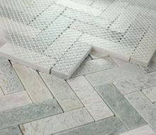Load image into Gallery viewer, Elysium Tiles Herringbone Green 11" x 12.5" Mosaic Tile
