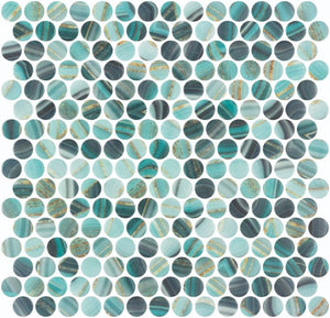 Elysium Tiles Vanguard Penny Onyx Teal 11.25" x 11.25" Mosaic Tile