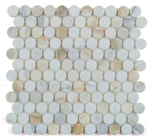 Load image into Gallery viewer, Elysium Tiles Penny Marble Calacatta Honed 11&quot; x 11.75&quot; Mosaic Tile
