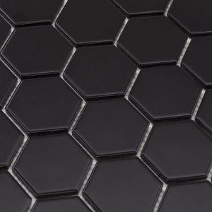 Total Home Distributors Matte Black Hexagon 12" x 12" Mosaic Tile