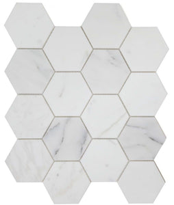 Elysium Tiles Hexagon Calacatta White Polished 10.25" x 11.75" Mosaic Tile