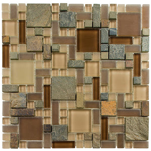 GT Glass & Slate Series Titanium Filed (Block Random) 12" x 12" Mosaic Tile