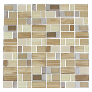 Ottimo Ceramics Blends Series Beige Glass and Stainless Steel 12" x 12" Mosaic Tile