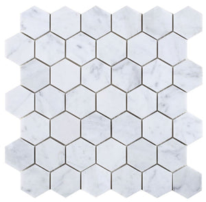 Elysium Tiles Hexagon Carrara Honed 12" x 12" Mosaic Tile