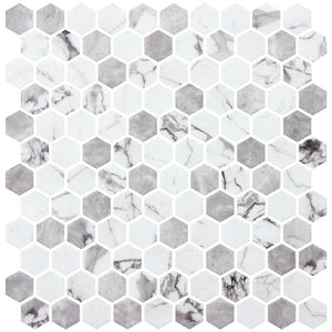 Ottimo Ceramics Marmoreal Misty Grey Calacatta Hexagon 11.85" x 11.41" Mosaic Tile