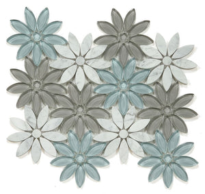 Elysium Tiles Daisy White Sky 10" x 11.25" Mosaic Tile