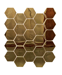 Bellezza Ceramica Stainless Gold Hexagon 9.93" x 10.32" Mosaic Tile