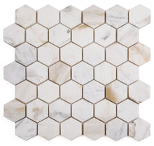 Load image into Gallery viewer, Elysium Tiles Hexagon Calacatta Gold Polished 11.75&quot; x 12&quot; Mosaic Tile
