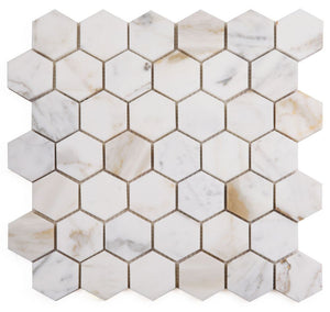 Elysium Tiles Hexagon Calacatta Gold Polished 11.75" x 12" Mosaic Tile