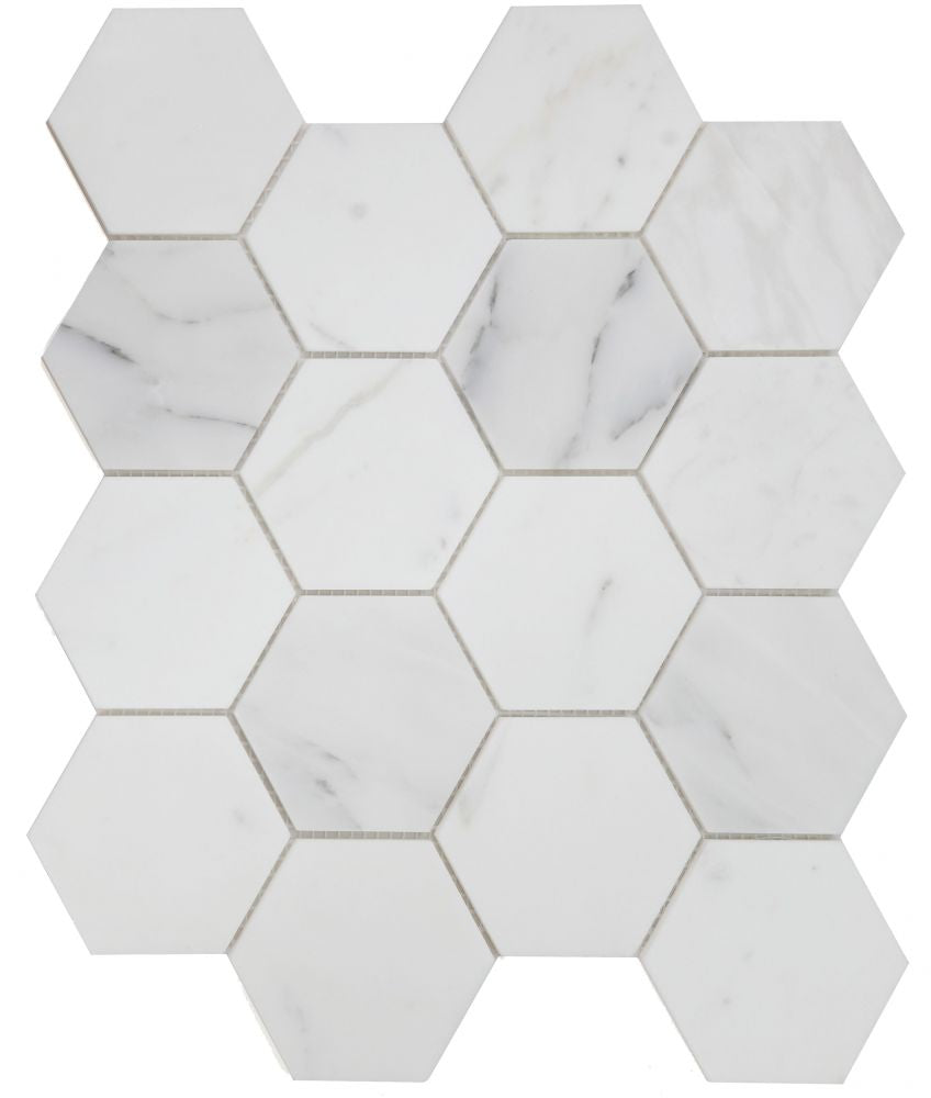 Elysium Tiles Hexagon Calcatta White Honed 10.25