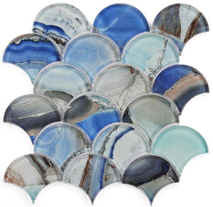 Elysium Tiles Dragon Scale Shell Blue 9.5" x 9.75" Mosaic Tile