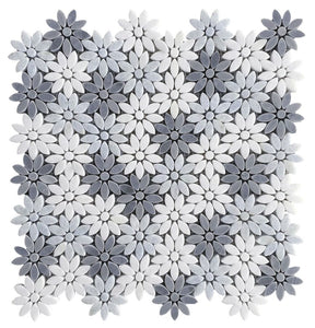 Elysium Tiles Daisy Crystal Ocean 12.5" x 13" Mosaic Tile