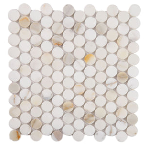 Elysium Tiles Penny Calacatta Marble 11" x 11.75" Mosaic Tile