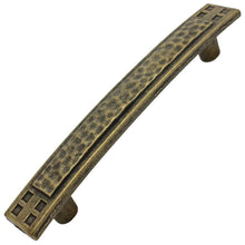 Load image into Gallery viewer, 95mm (3.75&quot;) Center to Center Antique Brass Hammered Mission Style Pull Cabinet Hardware Handle
