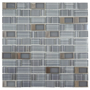 Ottimo Ceramics Blends Series Grey Glass and Stainless Steel 12" x 12" Mosaic Tile