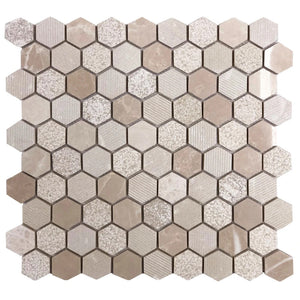Ottimo Ceramics Stone Hex Beige 12" x 12" Mosaic Tile