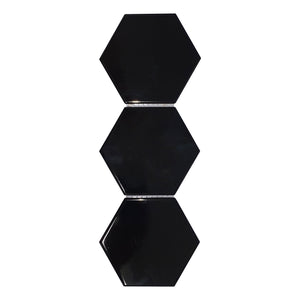 Total Home Distributors Black Glossy Hexagon 4" x 4" Mosaic Tile