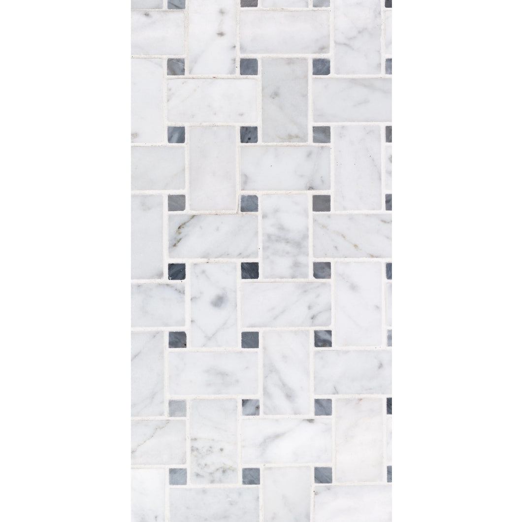 Total Home Distributors Sto-Re Collection Polished Carrara Basketweave w/ Grey Dot 1