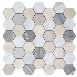 Elysium Tiles Hexagon Blue 11.75" x 12" Mosaic Tile