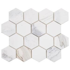 Elysium Tiles Hexagon Calacatta Gold Polished 10" x 11.5" Mosaic Tile