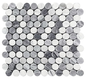 Elysium Tiles Penny Marble Dusk Polished 11" x 11.75" Mosaic Tile