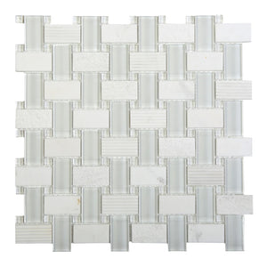 Ottimo Ceramics Essence White Glass and Stone 12" x 12" Mosaic Tile