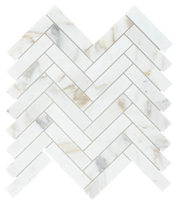 Elysium Tiles Herringbone Calacatta Gold Polished 11.25" x 11.25" Mosaic Tile