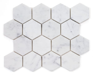 Elysium Tiles Hexagon Carrara Honed 10" x 11.5" Mosaic Tile