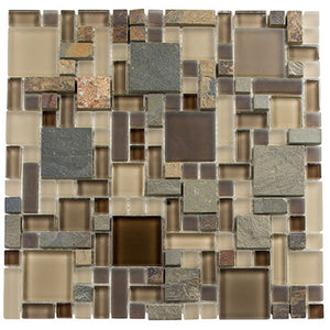 GT Glass & Slate Series Rustic Taupe (Block Random) 12" x 12" Mosaic Tile