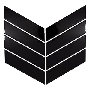 Total Home Distributors Shapes Collection Chevron Polished Black 9" x 13" Mosaic Tile
