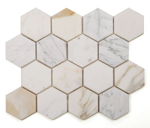 Elysium Tiles Hexagon Calacatta Gold Honed 10" x 11.5" Mosaic Tile