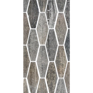 Total Home Distributors Sto-Re Collection Polished Wooden Blue Elongated Hexagon 1.5" x 4" Mosaic Tile