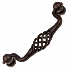 95mm (3.75") Center to Center Classic Rustic Bronze Twisted Birdcage Pull Steel Cabinet Dresser Handle